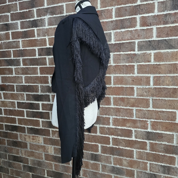 Black Cropped Blazer with Fringe Sz M - Picture 4 of 10